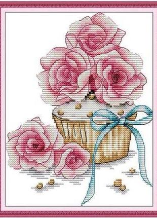 Набір для вишивання за нанесеною на канву схемою "rose and cake". aida 14ct printed 19*25 см