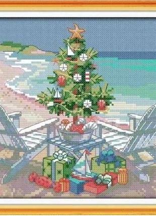 Набір для вишивання за нанесеною на канву схемою "christmas tree " . aida 14ct printed, 30*21 см