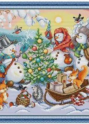 Набір для вишивання за нанесеною на канву схемою "christmas snowman". aida 14ct printed 59*49 см