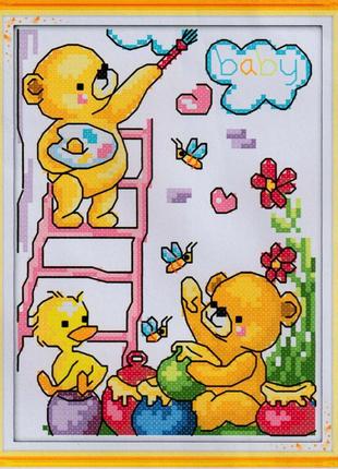 Набір для вишивання за нанесеною на канву схемою "happy painting". aida 14ct printed, 16*20 см
