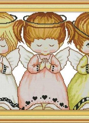 Набор для вышивания по нанесённой на канву схеме "three little angels 2". aida 14ct printed 55*39 см