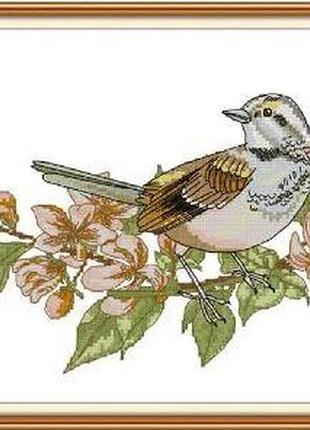 Набір для вишивання за нанесеною на канву схемою "branch bird 2". aida 14ct printed 35*27 см