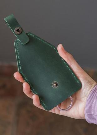 Компактная карманная кожаная  ключница, кошелек для ключей зеленый2 фото