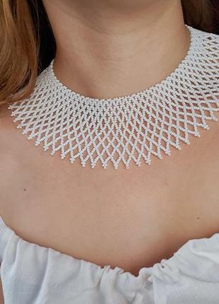 Белая однотонная силянка из чешского бисера.4 фото