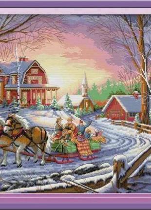 Набір для вишивання за нанесеною на канву схемою "winter travel".aida 14ct printed , 60*41 см