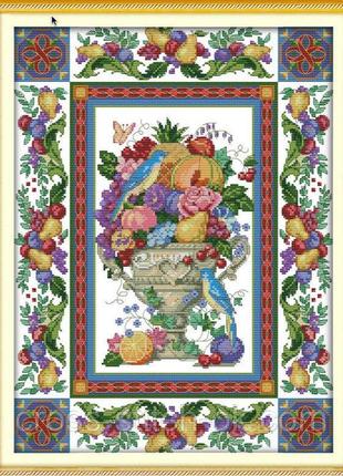 Набор для вышивания по нанесённой на канву схеме "gorgeous fruit bowl". aida 14ct printed, 37*48 см