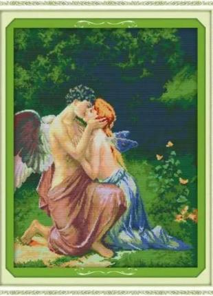 Набор для вышивания по нанесённой на канву схеме "a kissing of angels". aida 14ct printed, 46*57 см