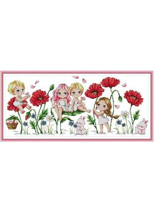 Набір для вишивання за нанесеною на канву схемою "6 cuties 2". aida 14ct printed 58*28 см