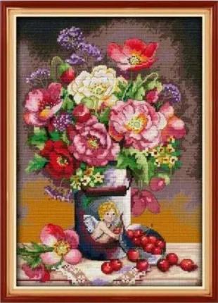 Набір для вишивання за нанесеною на канву схемою  "cupid's flower". aida 14ct printed, 30*41 см