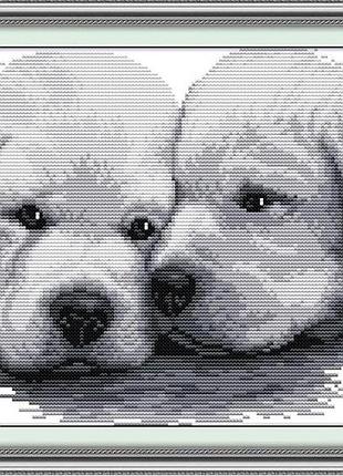 Набір для вишивання хрестиком за нанесеною на канву схемою "two little dogs" . aida 14ct printed, 27*27 см