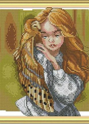 Набір для вишивання за нанесеною на канву схемою "girls and owls".aida 14ct printed, 22*26 см