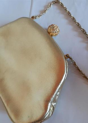 Клатч антиквариат 40х 50х morris moskowitz, золотая кожа, шелковая середина, belgium, винтаж