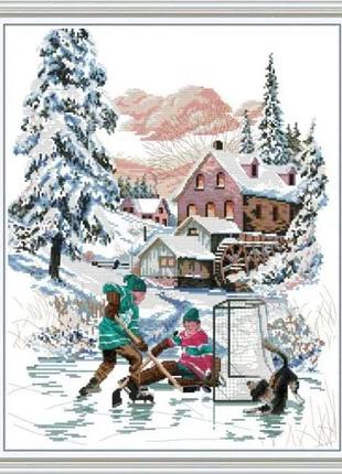 Набір для вишивання за нанесеною на канву схемою "ice hockey". aida 14ct printed, 40*49 cm