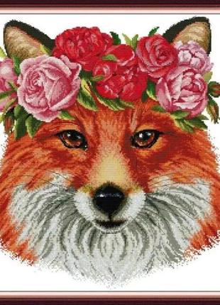 Набір для вишивання за нанесеною на канву схемою "the fox with the garland" . aida 14ct printed, 45*48 см