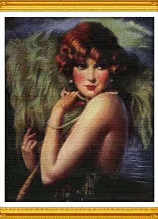 Набор для вышивания по нанесённой на канву схеме "fan dance dancer".aida 14ct printed , 34*42 см
