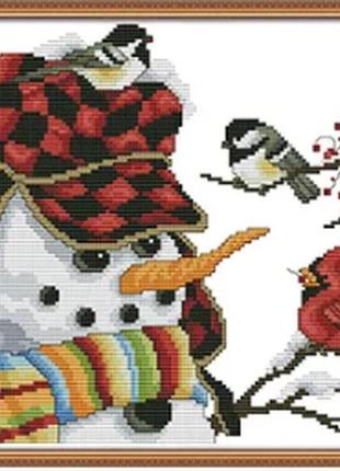 Набір для вишивання за нанесеною на канву схемою "christmas snowman".aida 14ct printed, 36*29 см