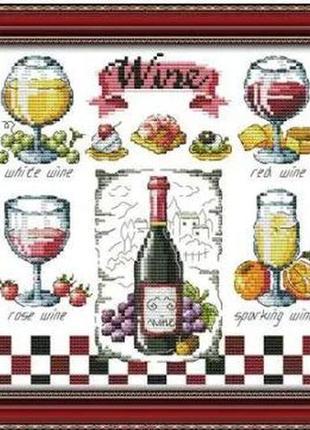 Набор для вышивания крестиком по нанесённой на канву схеме "red wine and desse" . aida 14ct printed, 46*27 см