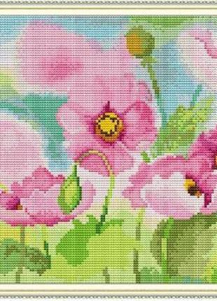 Набор для вышивания по нанесённой на канву схеме "poppies 11". aida 14ct printed 34*28 см