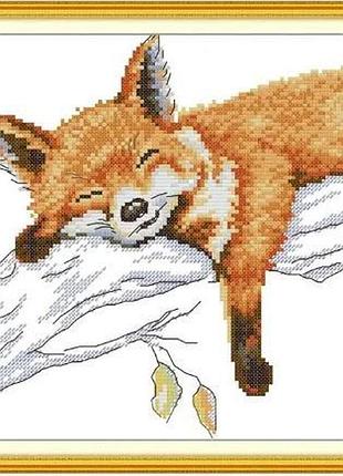 Набір для вишивання за нанесеною на канву схемою "sleeping fox". aida 14ct printed 26*26 см