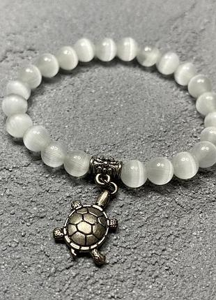 Браслет з натурального каміння кошаче око дитячий, на худу руку