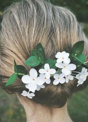 Гребінь для волосся з квітами білий бузок із фоамірану2 фото