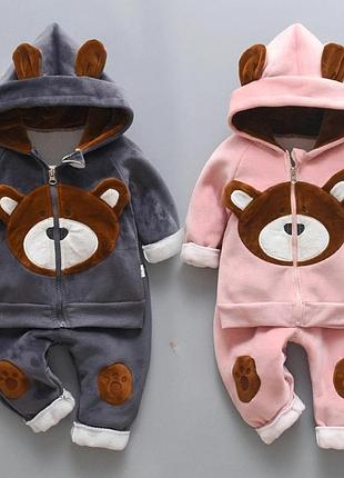 Детский теплый велюровый костюм на флисе на девочку