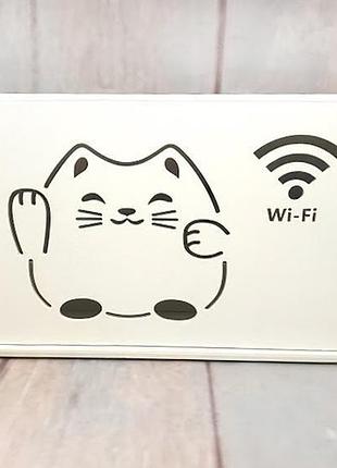 Коробка для роутера на стену "кот wi-fi" 40х20х8 см белая