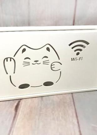 Коробка для роутера на стену "кот wi-fi" 40х20х8 см белая2 фото