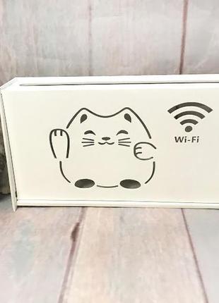 Коробка для роутера на стену "кот wi-fi" 40х20х8 см белая3 фото