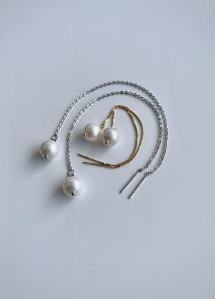 Стильні срібні сережки з натуральних перлів