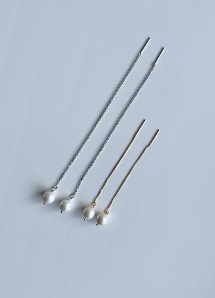 Стильні срібні сережки з натуральних перлів2 фото