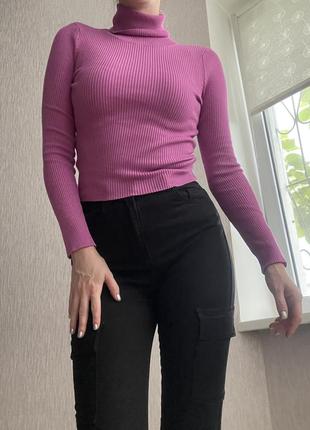 Гольф кофта лонгслив свитер с горлом водолазка розовая малиновая h&m