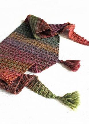 Шерстяной зимний шарф вязаный зимний бактус с кисточками женский шарф из шерсти меринос7 фото