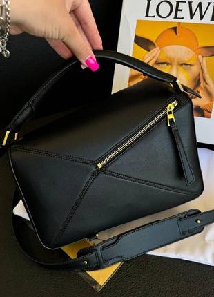 Сумка женская кожаная черная в стиле loewe puzzle / сумка женкая кожаная в стиле loewe puzzle