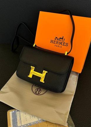 Сумка клатч женская кожаная черная в стиле hermes constance 23 epsom calf black