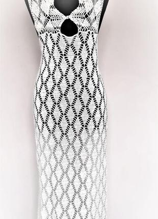 Тонкий в'язаний ажурний жіночий довгий кардиган жилет, бавовна, білий, розмір 40-422 фото