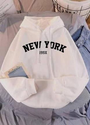 Жіноче худі «new york» базовий оверсайз з трендовим написом для вечірніх прогулянок розмір: 42-48 (oversize)