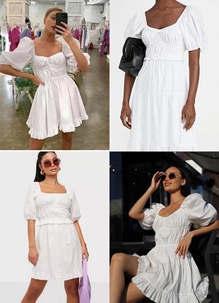Біла бавовняна сукня плаття з рюшами рукава ліхтарики