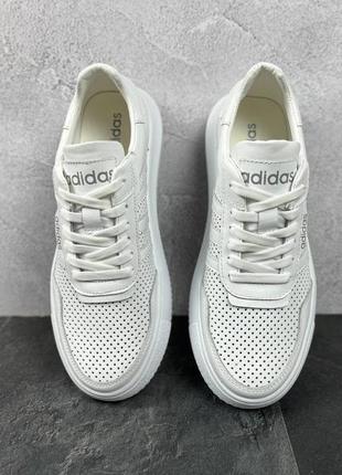 Чоловічі шкіряні кеди adidas білі | класичні кросівки кеди адідас5 фото