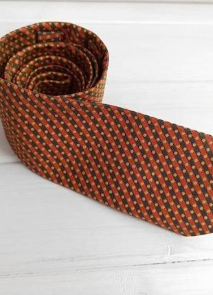 Шелковый оранжевый галстук в горох3 фото