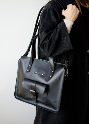 Универсальная женская деловая сумка ручной работы из натуральной кожи черного цвета3 фото