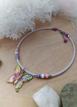 Стрекоза бабочка чокер ожерелье девочкам белый фиолетовый розовый жёлтый ожерелье бусы подарок2 фото