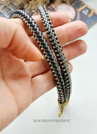 Кольє-джгут змійка  сіра із японського бісеру5 фото