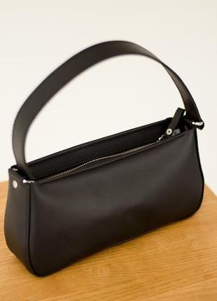Витончена жіноча сумка з натуральної шкіри з матовим ефектом чорного кольору5 фото