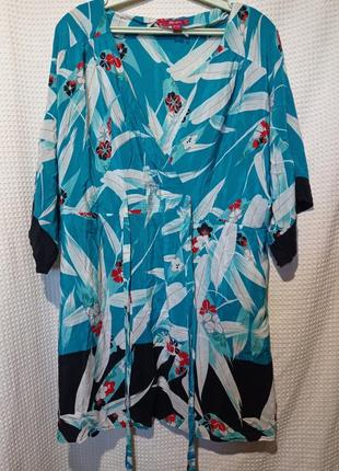 Ро26 шелковая винтажная гламурная длинная бирюзовая женская блуза туника на запах с...