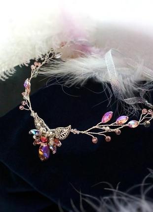 Эльфийская диадема тиара корона розовый ав персиковый ветка косплей сцена выступление налобное эльф3 фото
