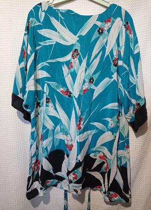 Ро26 шелковая винтажная гламурная длинная бирюзовая женская блуза туника на запах с...