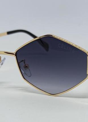 Окуляри брендові  жіночі сонцезахисні ромбовидні сірий градієнт в золотому металі
