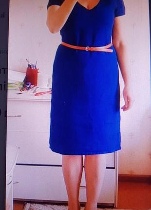 Плаття лляне синє на підкладці3 фото