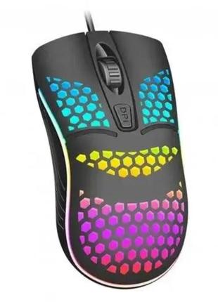 Мышка игровая проводная gaming led kw-10 6400dpi черная ost